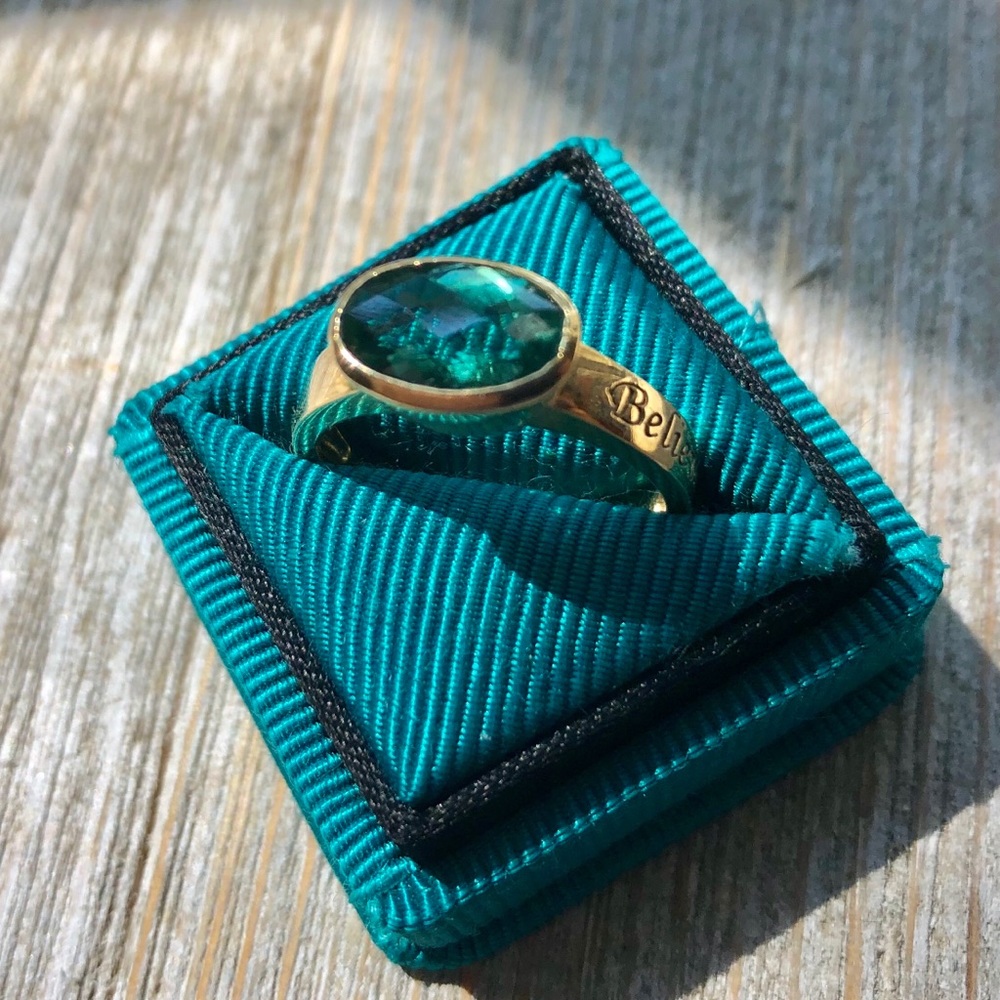 Mary Margrill “Believe” 14K Gold Ring/Green Quartz